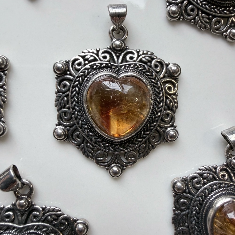 Stainless Steel Citrine Heart Pendant
